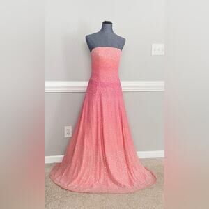 Jovani Vintage Y2K Pink Gradient Ombre Beaded Sequin Silk Ball Gown Prom Small